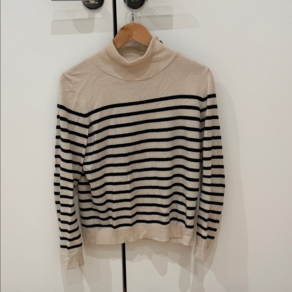 Nili lotan cashmere Striped Turtleneck Sweater - Cream and Black
